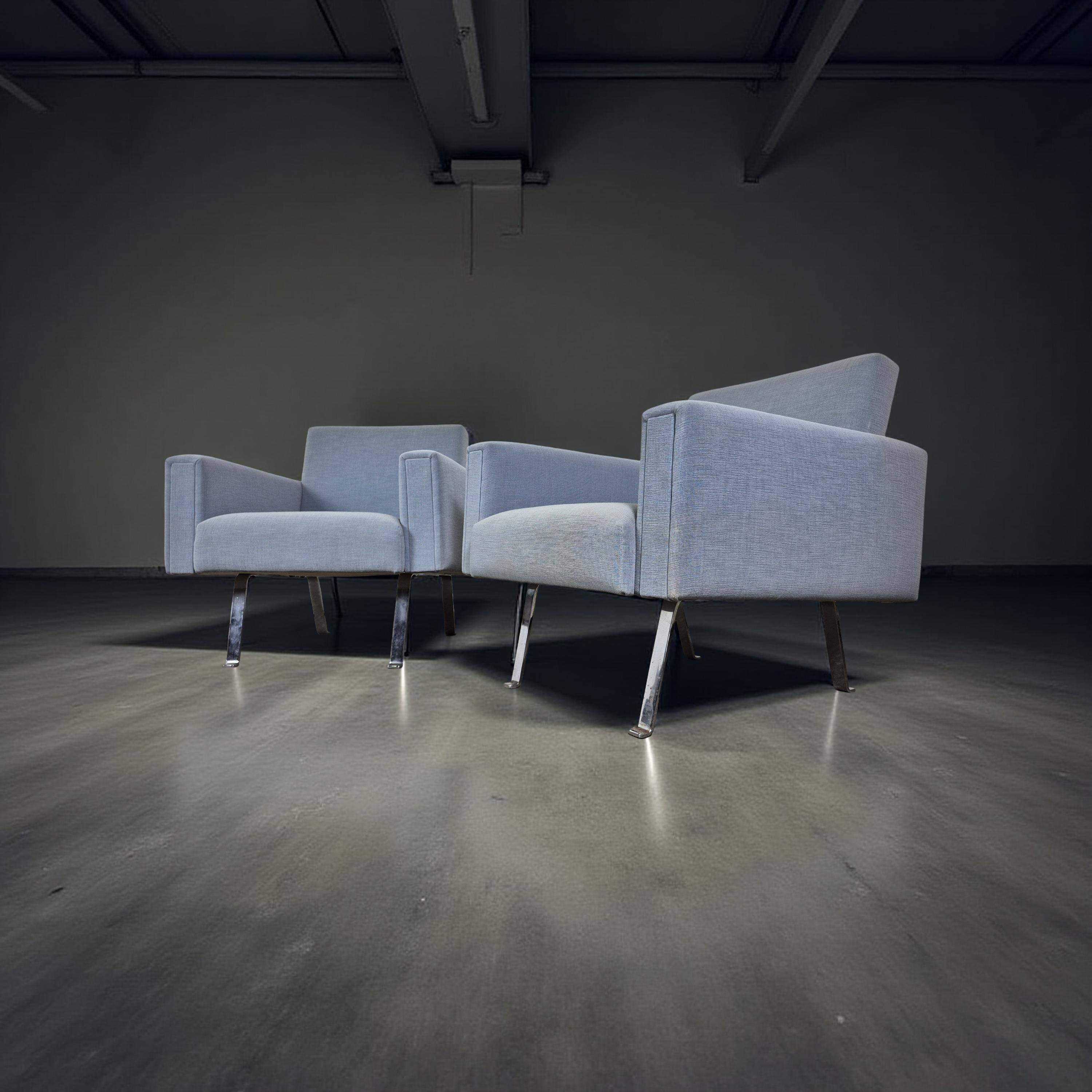 Set of 2 mid-century blue arm chairs, Germany 1950s