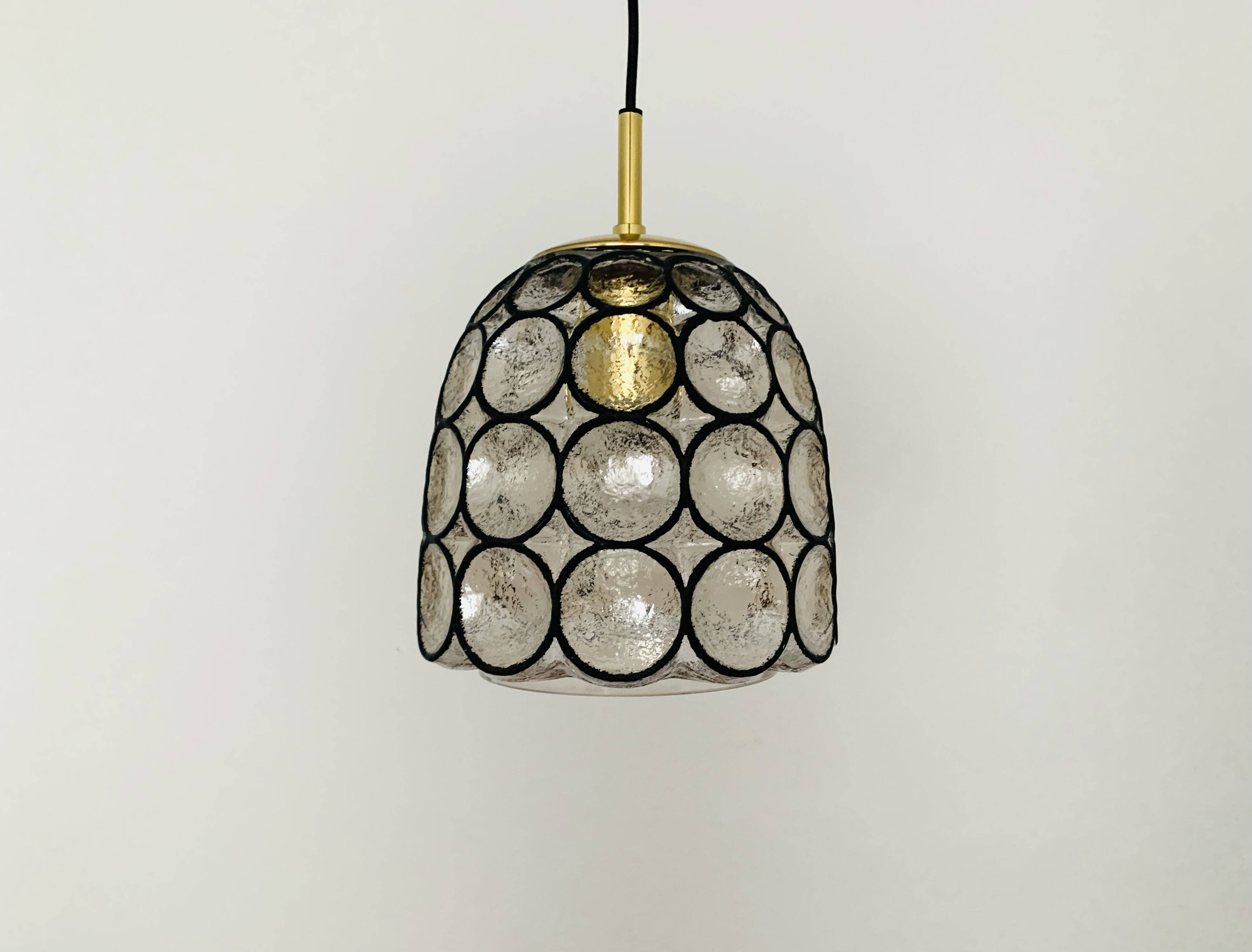 Iron ring design glass pendant lamp by Glashütte Limburg