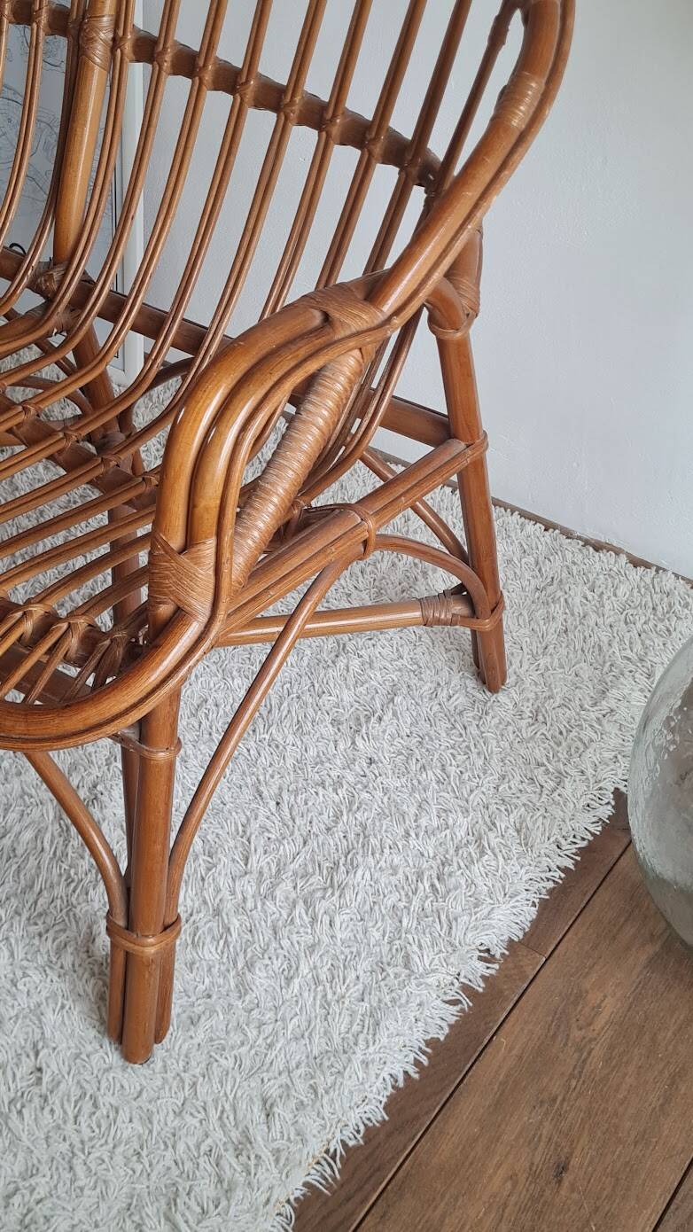 Vintage 1970s rattan bench
