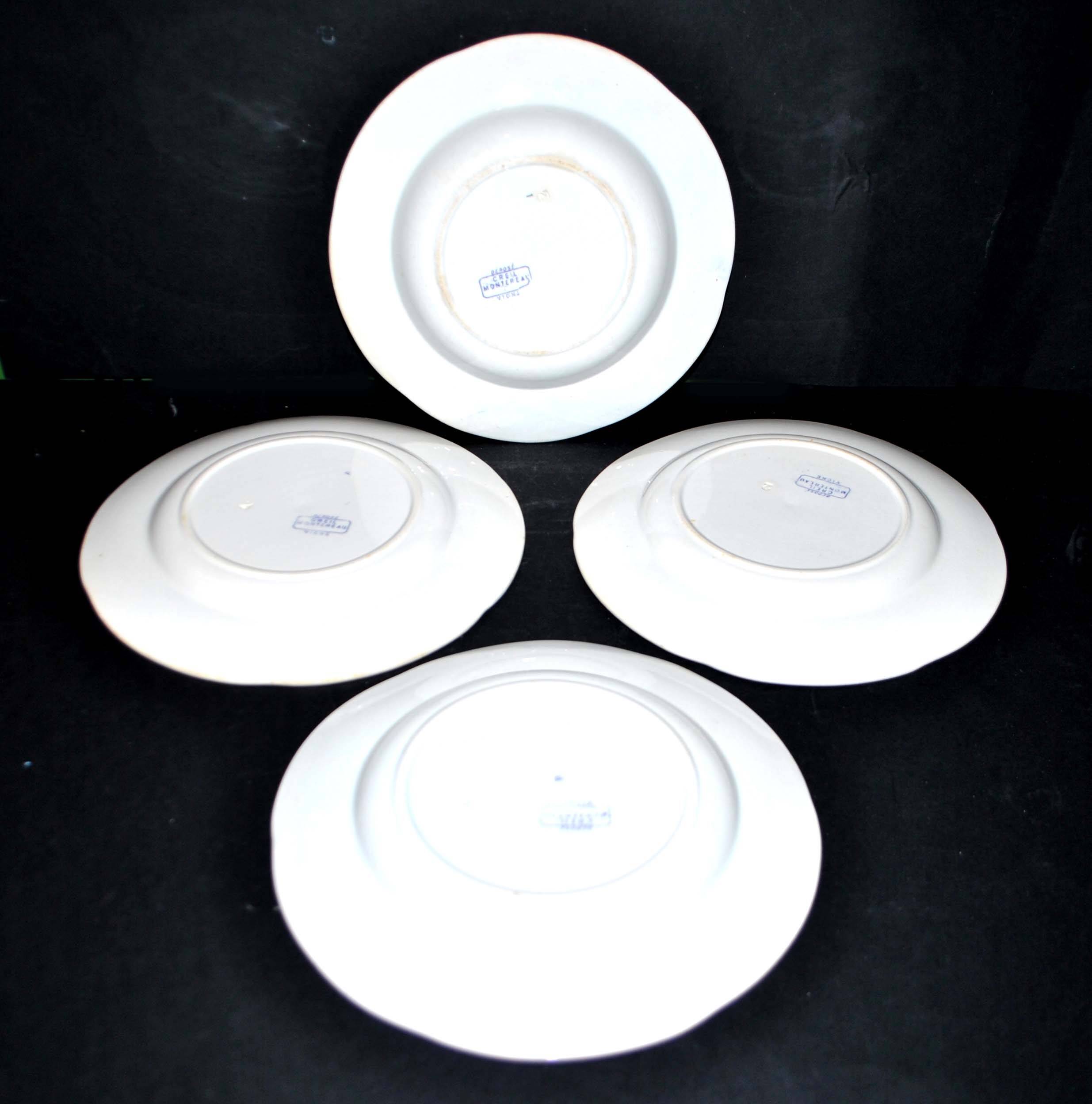 Set of 4 old earthenware plates from CREIL & MONTEREAU with purple vine decoration, 19th century.