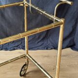 Chariot de bar, desserte en laiton et verre fumé, 1960