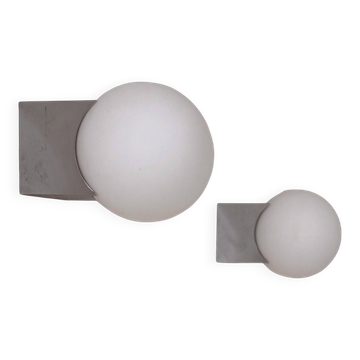 Pair of vintage wall lights in chrome and opaline, France 1990