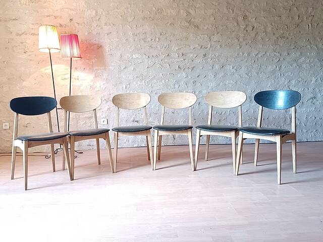 6 chaises vintage scandinave en teck années 1960