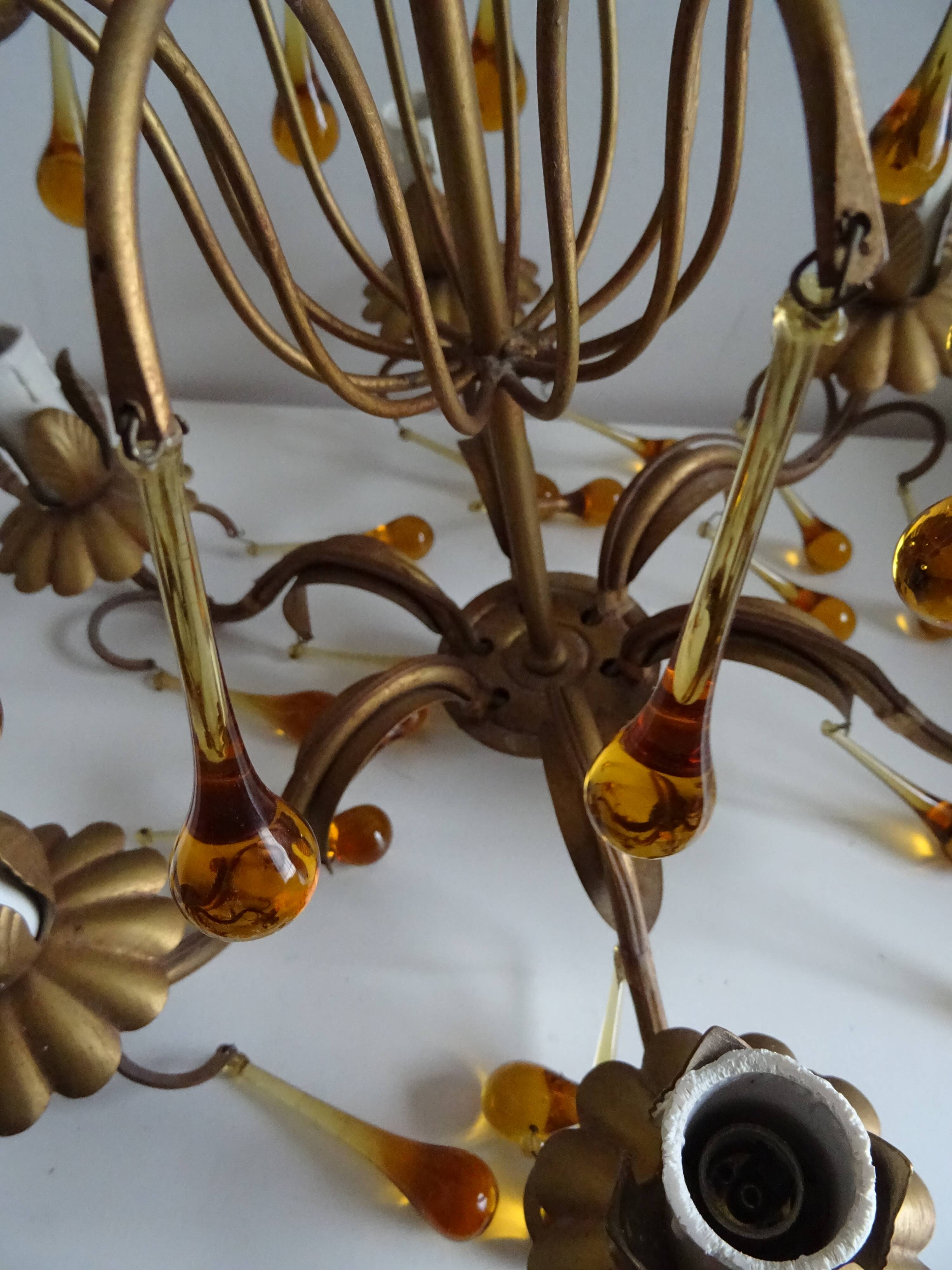 Murano glass and gilded metal drop chandelier, 1950s-1960s