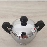 Alessi / Stainless steel and bakelite sugar bowl, "Bombé" collection