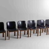 Set of 6 black leather dining chairs by Afra & Tobia Scarpa, 1970's