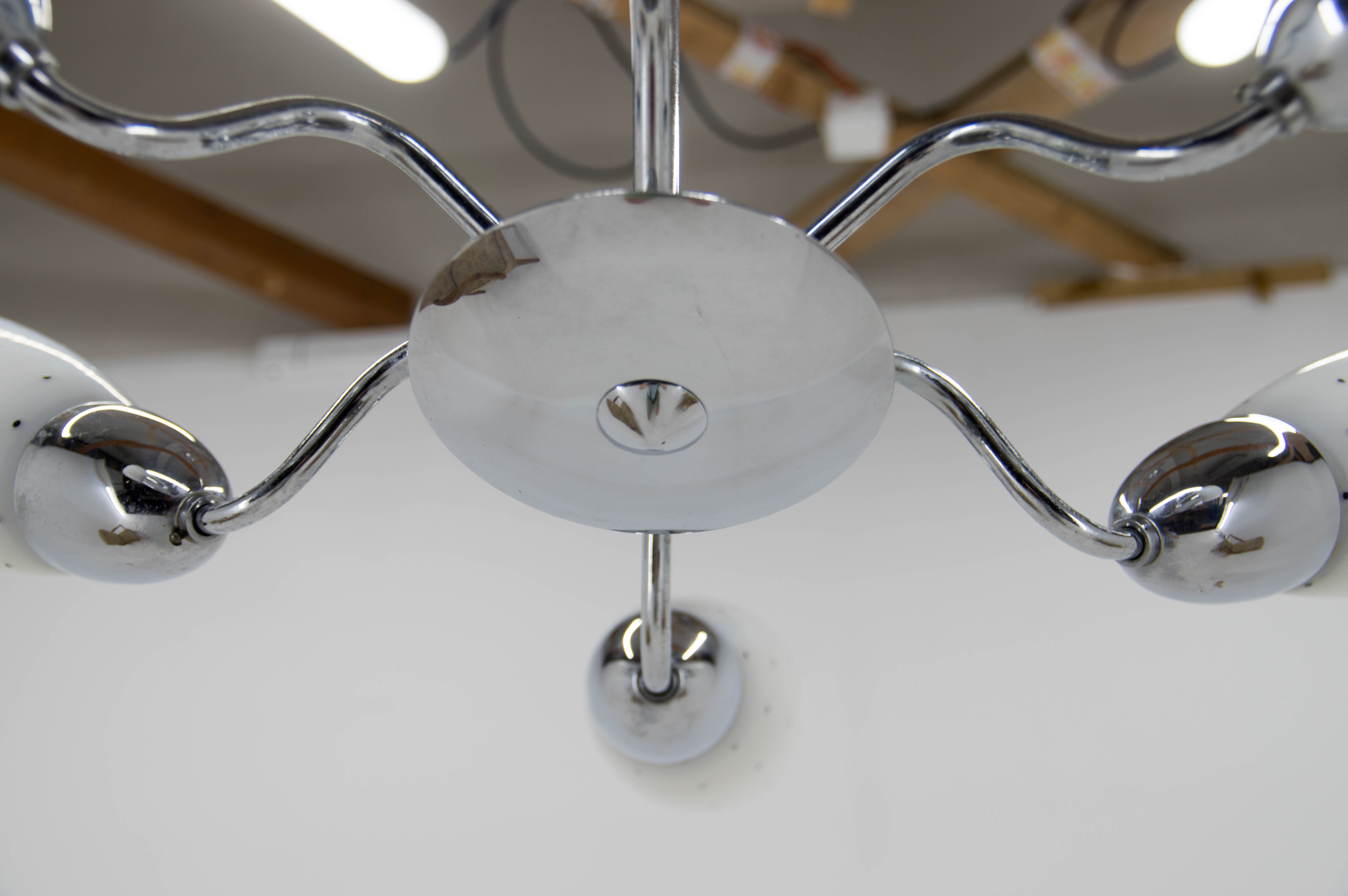 Mid-Century Chrome-Plated 6 Flamming Chandelier by Instala Decin, 1950s