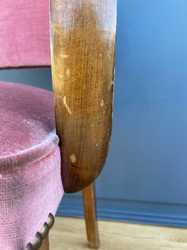 Paire de fauteuils bridge vers 1950 tissu velours rose