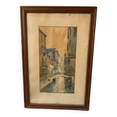 Aquarelle signée f. jeannin gros - rialto à venise encadrée et sous verre début xxe