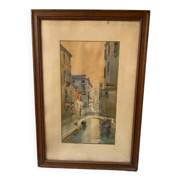 Aquarelle signée f. jeannin gros - rialto à venise encadrée et sous verre début xxe