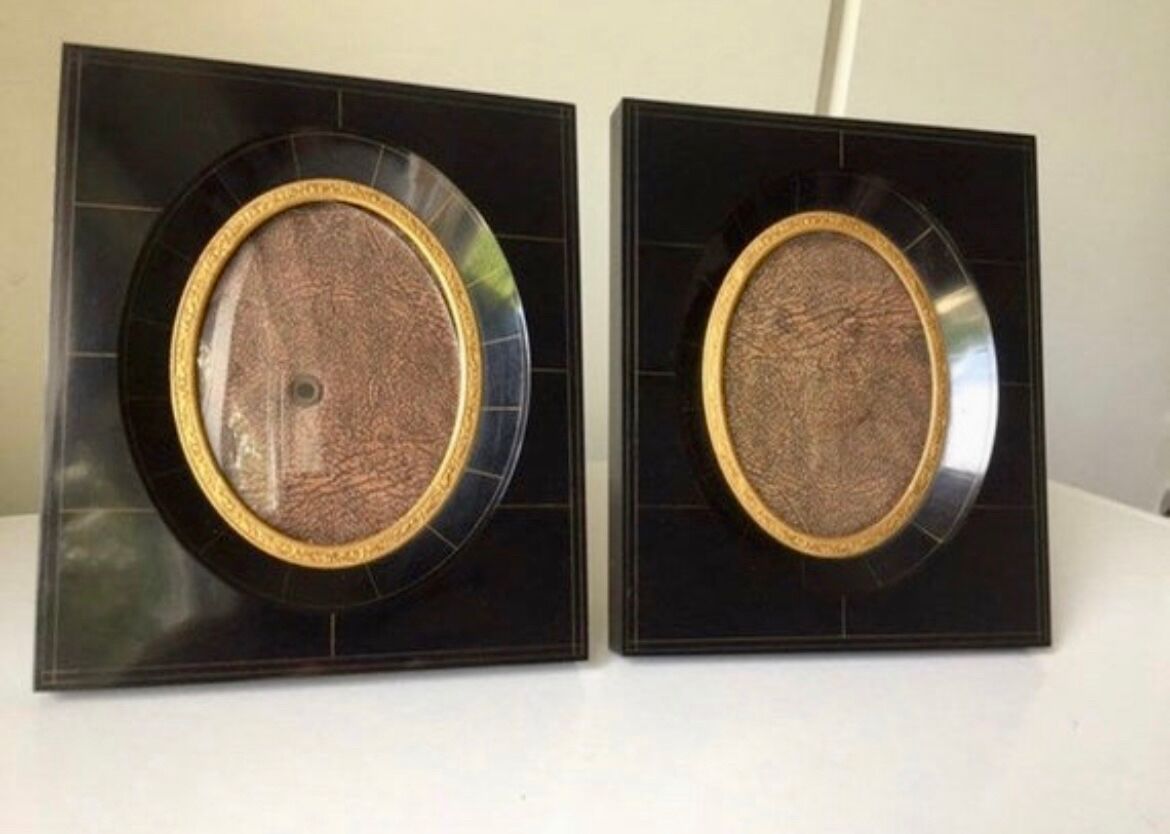 Pair black vintage bakelite frames 14.5 cm x 12.5 cm glass 8.5 cm x  6 cm