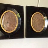 Paire cadres bakélite vintage noir 14,5 cm x 12,5 cm verre 8,5 cm x 6 cm