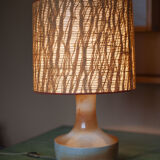 vintage lamp, table lamp, lampshade lamp, sandstone foot, macramé lampshade, living room lamp