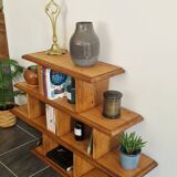 Low solid oak shelf, brutalist style, 60s