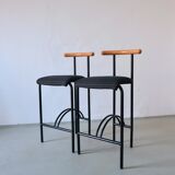 2 postmodern tubular steel bar stools | Rodney Kinsman style | 1980s