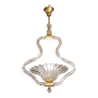 Lustre en verre de Murano transparent par Barovier e Toso, années 1950
