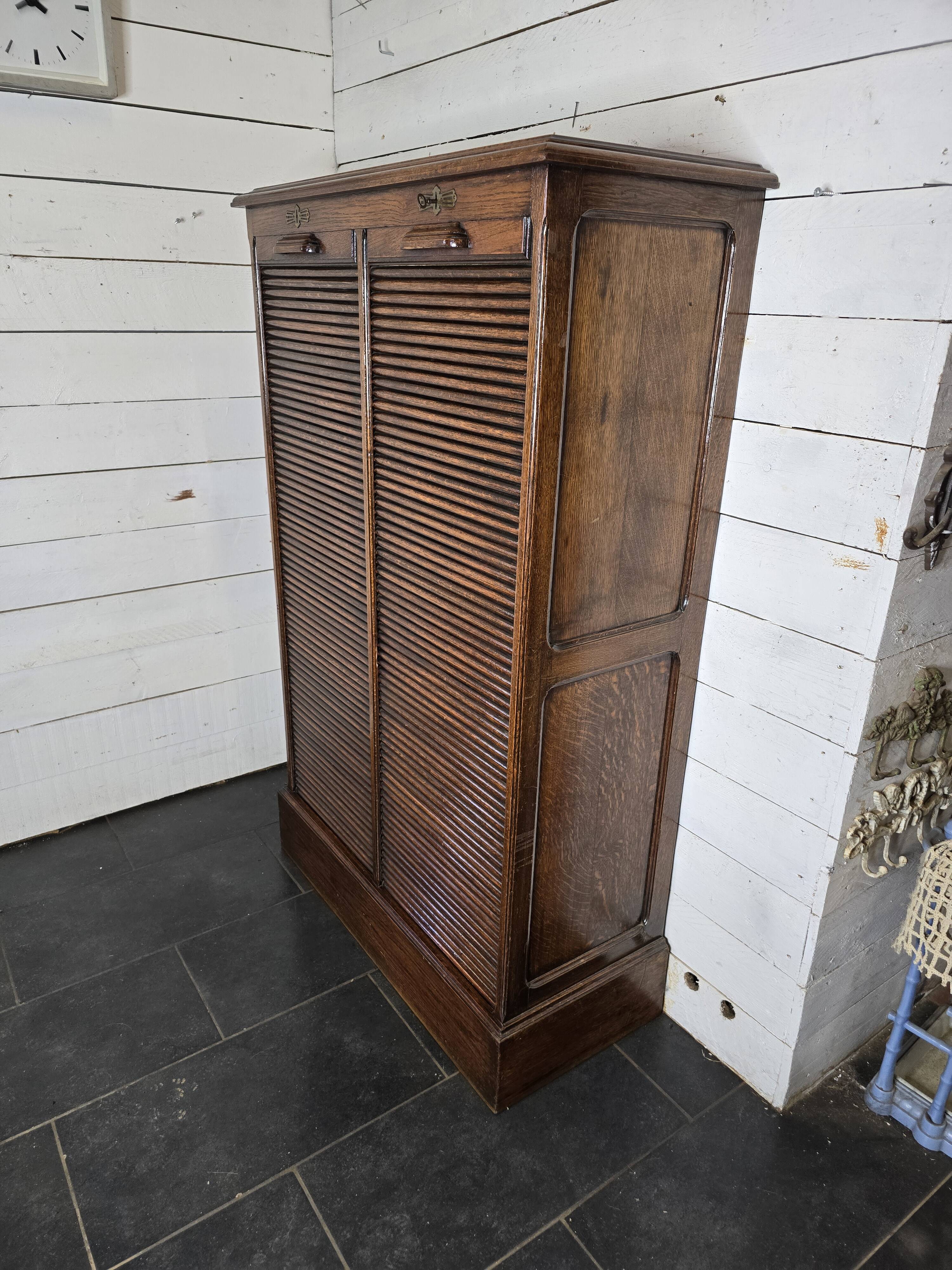 Solid oak double curtain filing cabinet