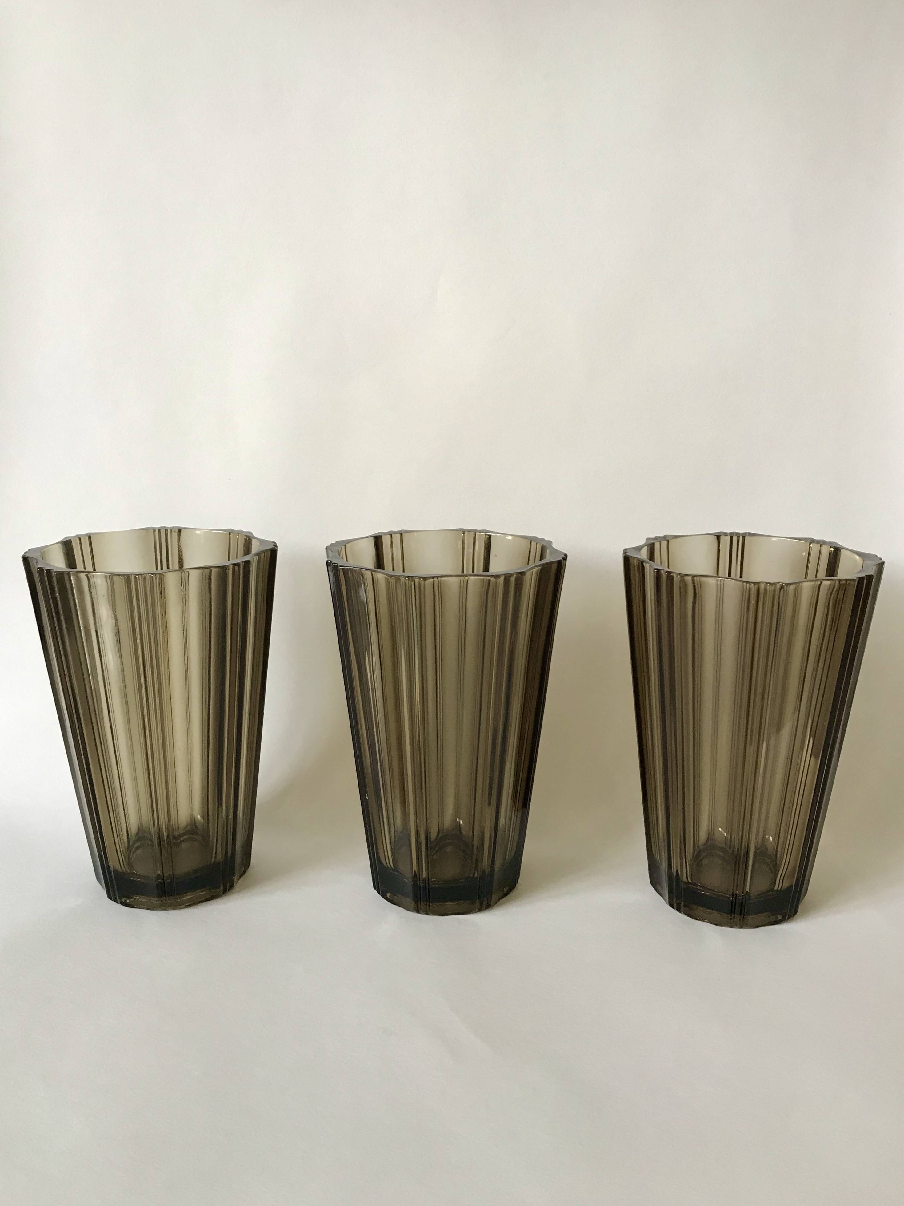 Pleated smoked glass vase from the 70s
