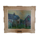 Old oil on canvas painting framed houses