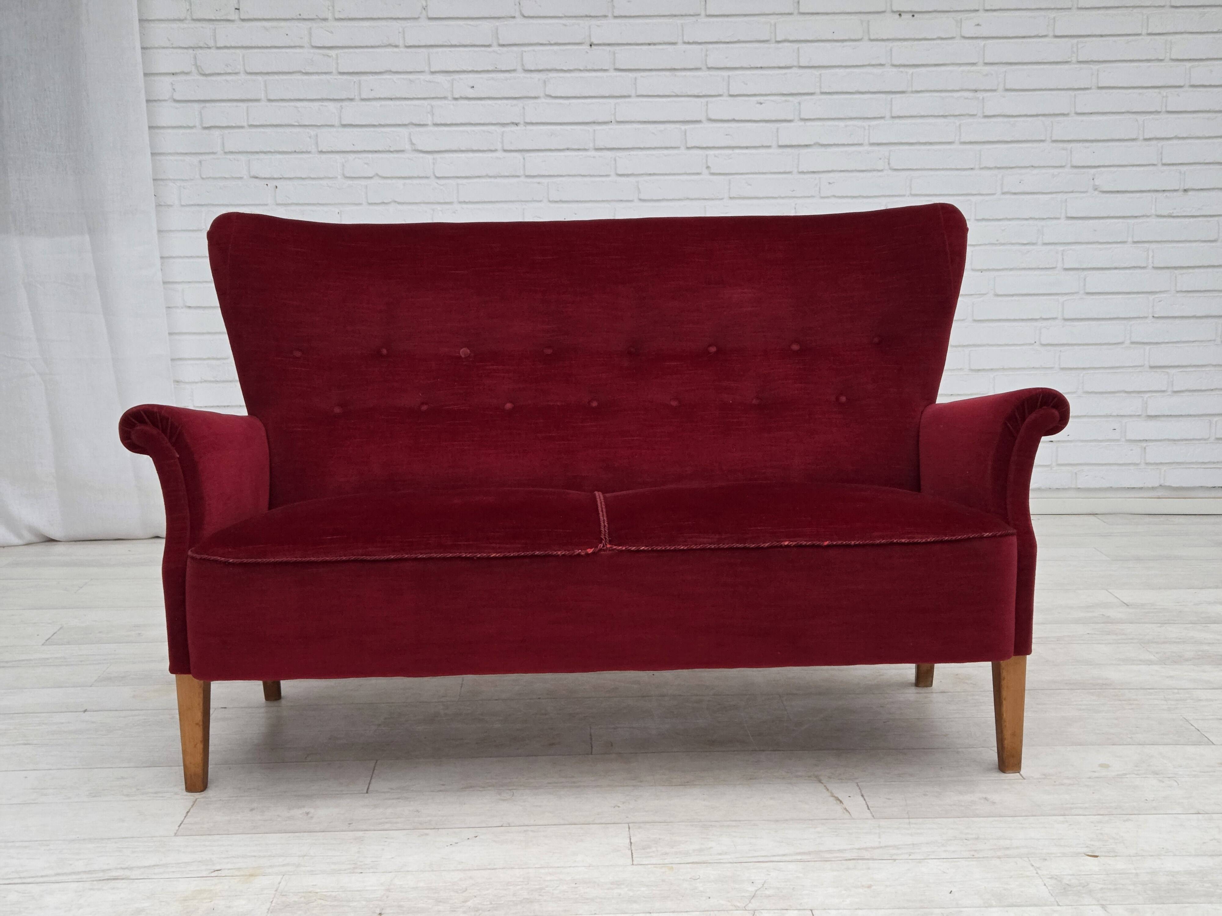 1960s, Swedish 2-seater sofa by Dux Sweden, furniture velour, ash wood.