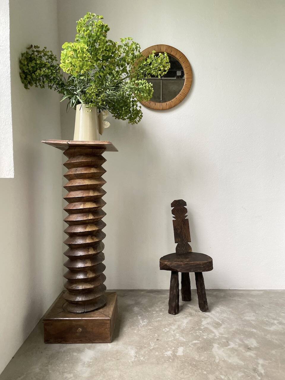 Brutalist stool with African influence