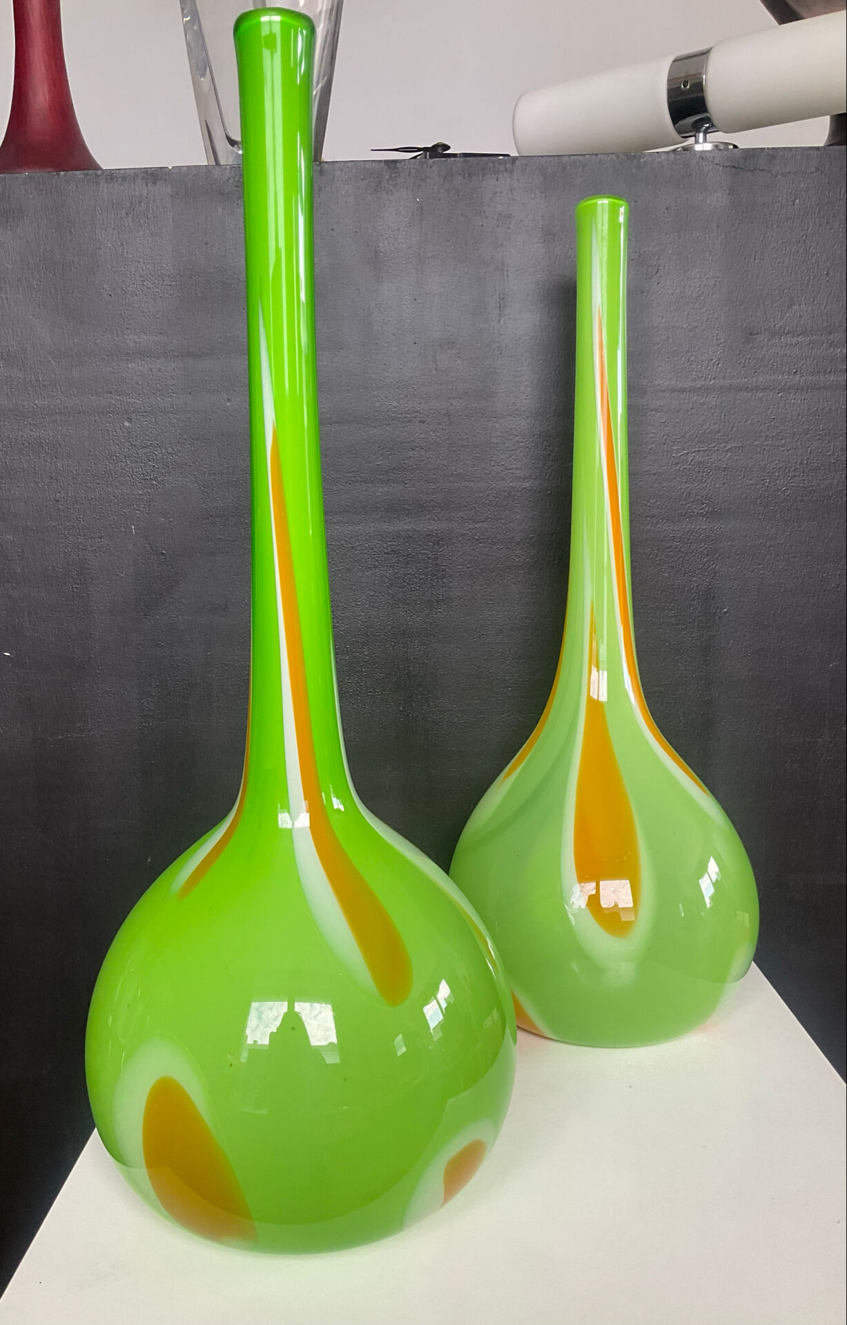 Pair of large flower vases in glass paste from the 70s-80s.