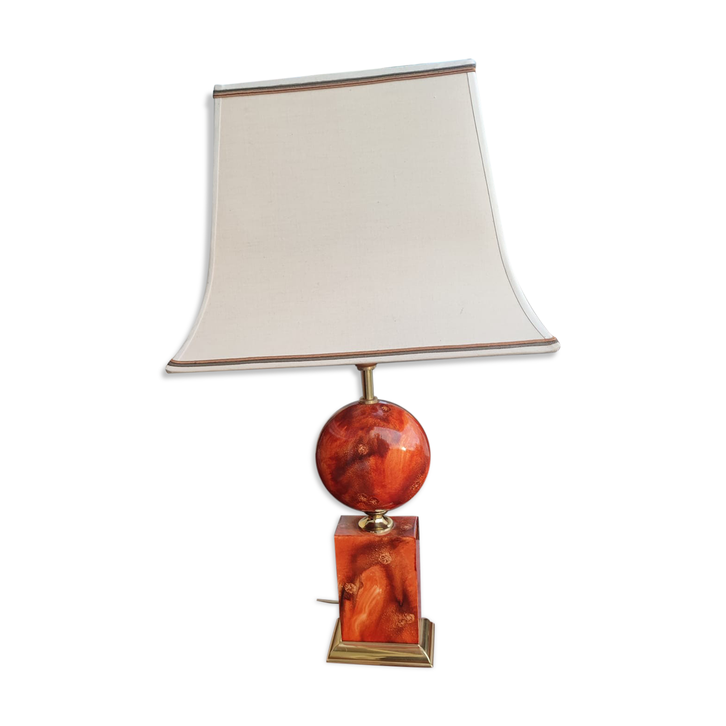 Lamp circa 1970 in iron and lacquered wood as well as bronze