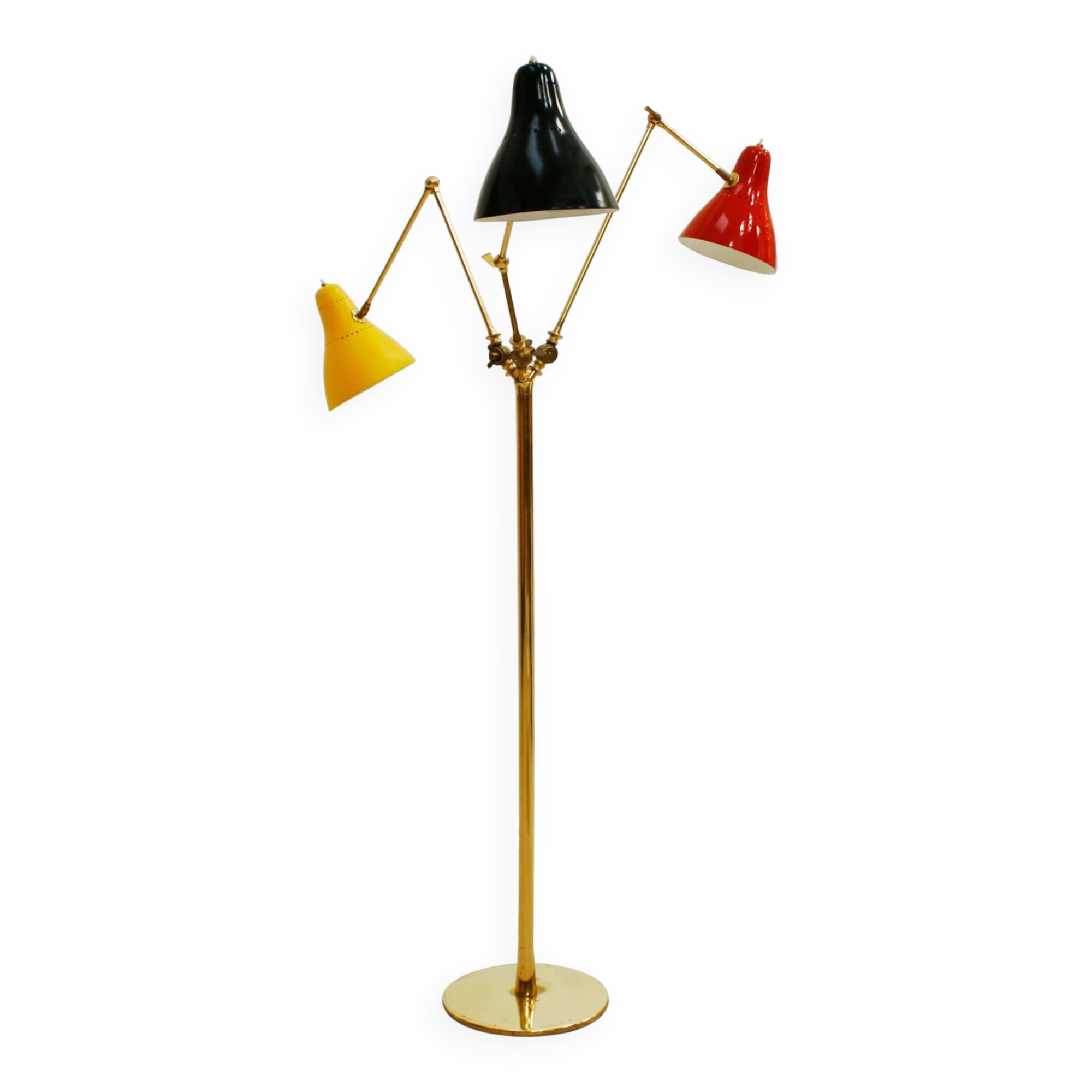 Mid-Century Modern Italian Floor Lamp, made of Brass with Colored Tulips, 1950