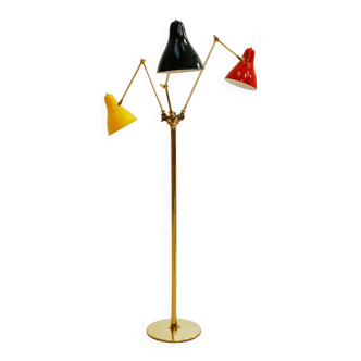 Mid-Century Modern Italian Floor Lamp, made of Brass with Colored Tulips, 1950