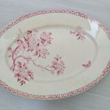 Plat ovale en terre de fer de Gien modèle Aubépine rose