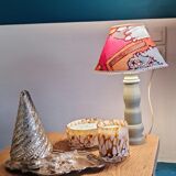 Wooden lamp foot made by cabinetmaker and abbat day fabrics Lalie Design