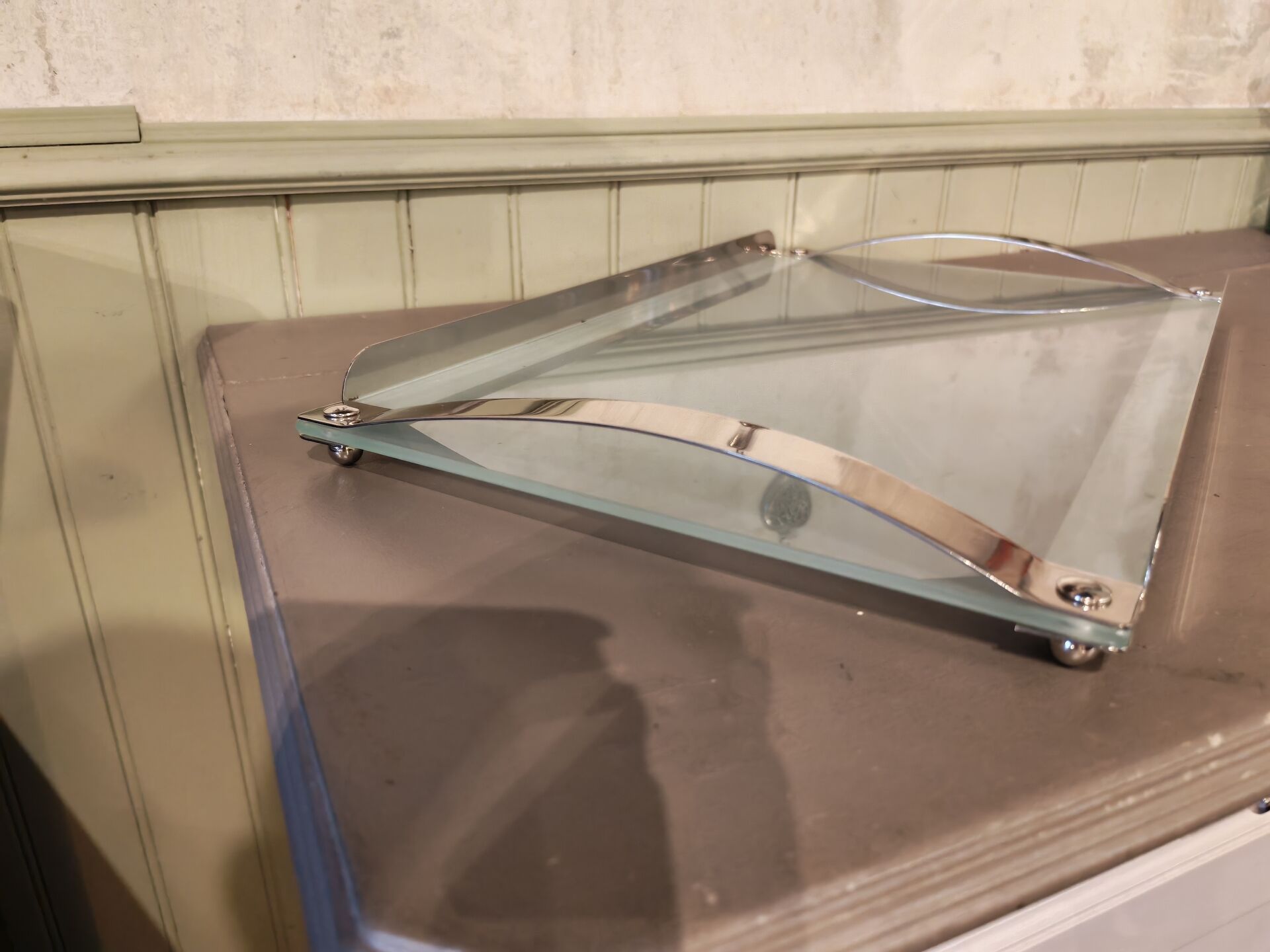 Chrome metal and glass vintage tray