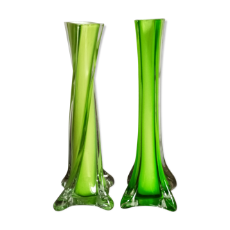 Duo de soliflores vintages en verre étiré