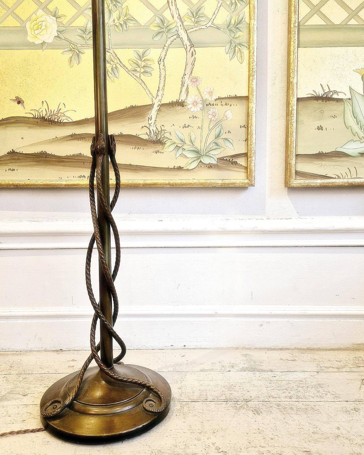 Rare and exquisite bronze floor lamp with intertwined snakes, early 1900s.
