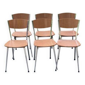 6 chairs in formica wood and rounded square chrome steel