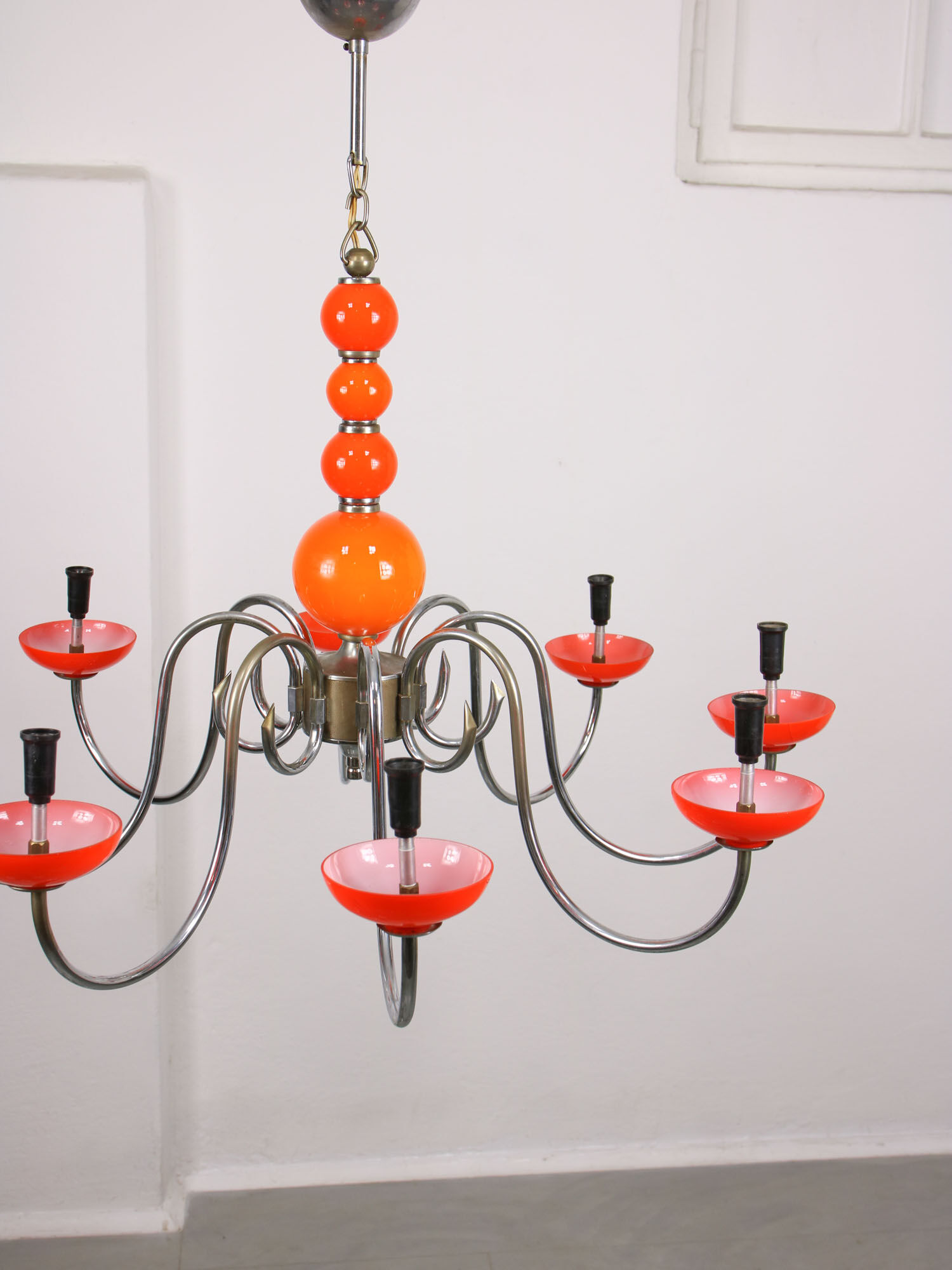 Lustre vintage orange Murano glass 8 bras