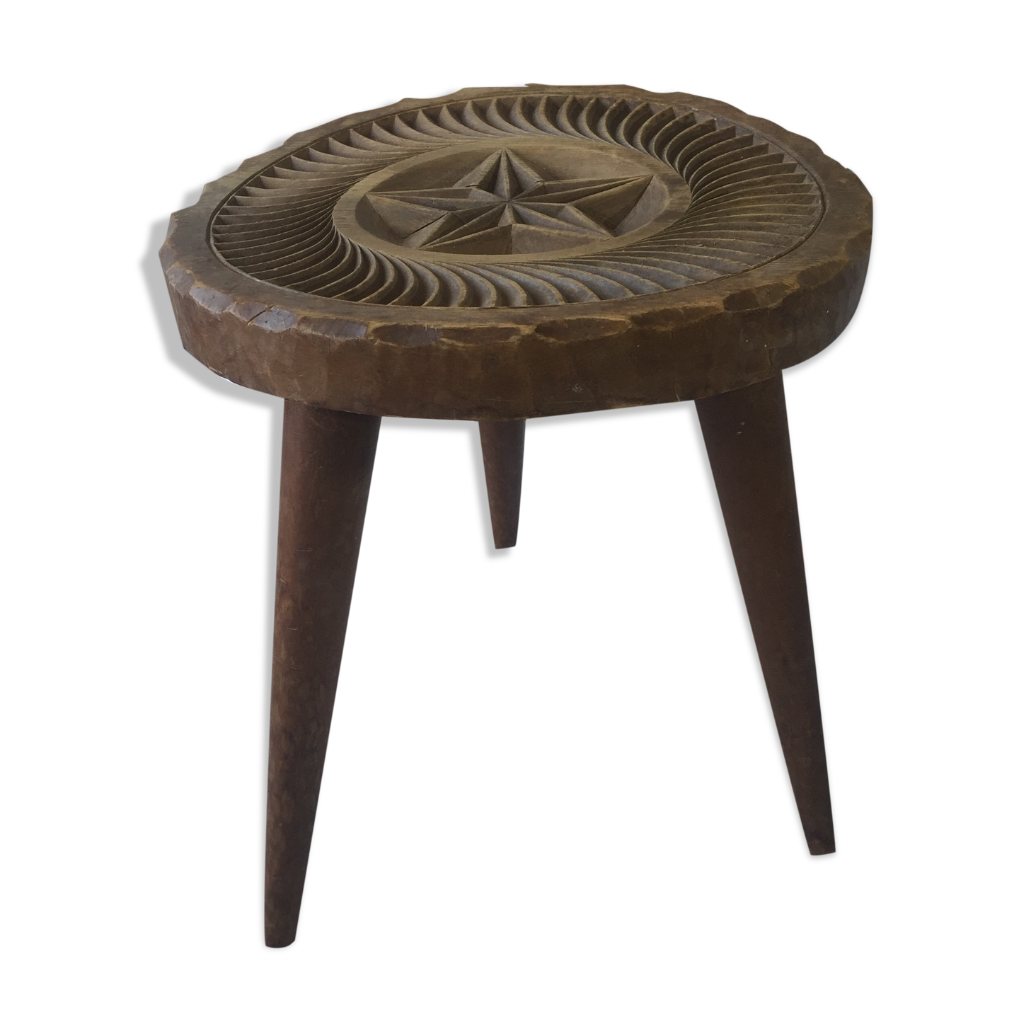 Wooden stool wood art popular tripod feet ancient compass