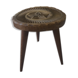 Tabouret bois art populaire tripod pieds compas ancien