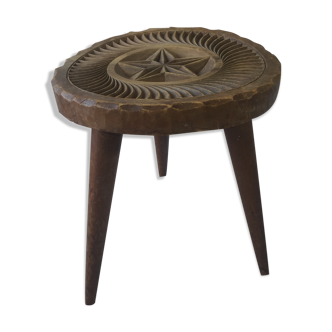 Tabouret bois art populaire tripod pieds compas ancien