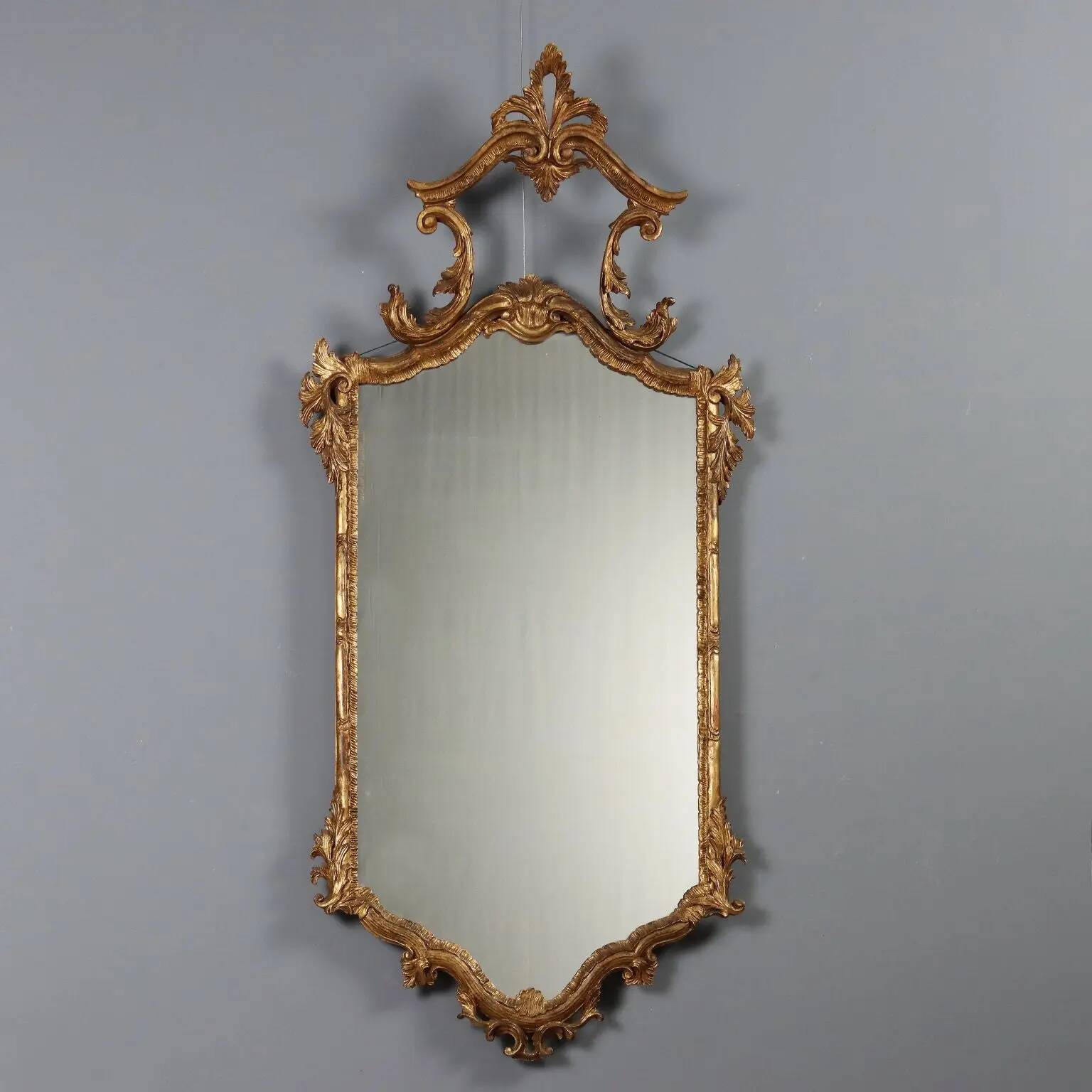 Antique carved and gilded wooden mirror, Italy, 19th century