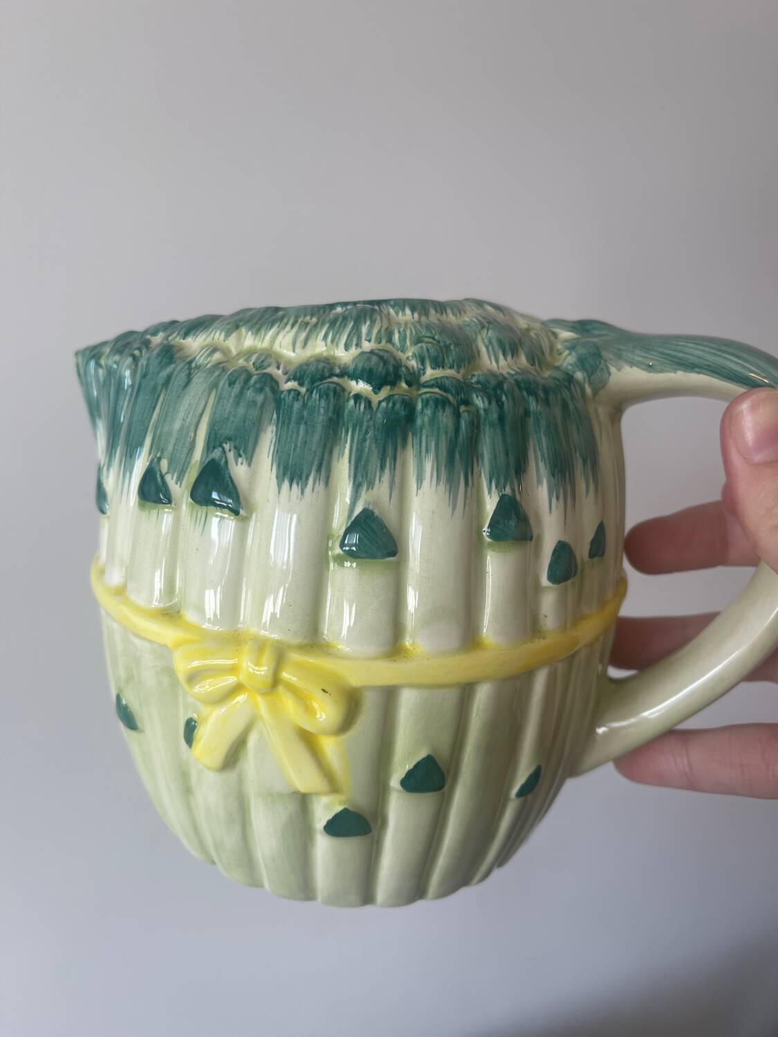 Vintage ceramic asparagus bunch carafe pitcher for country kitchen decor