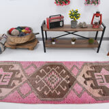 3x10 pink and brown herki runner rug, 307x88cm