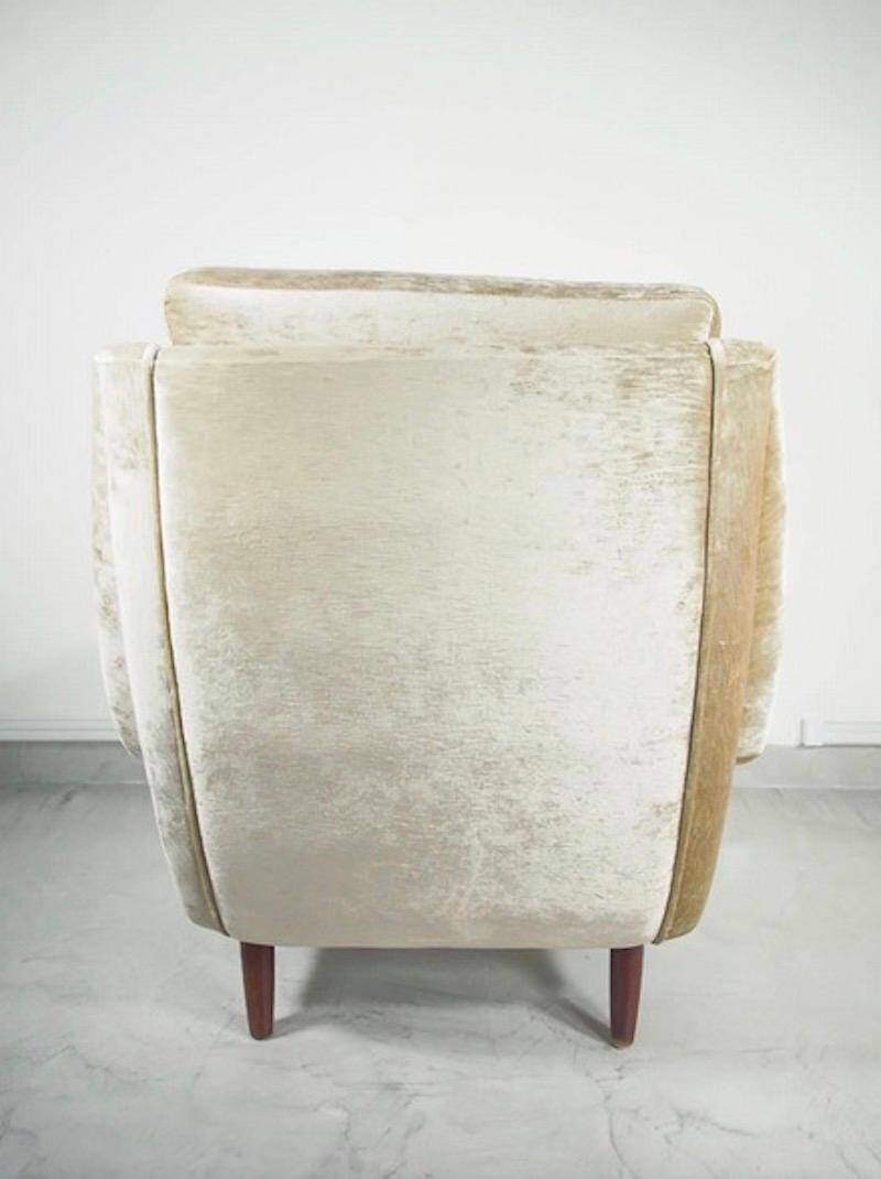 Beige velvet armchair Danish The Moderns