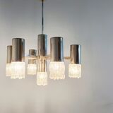 Chrome and glass chandelier, 1970s