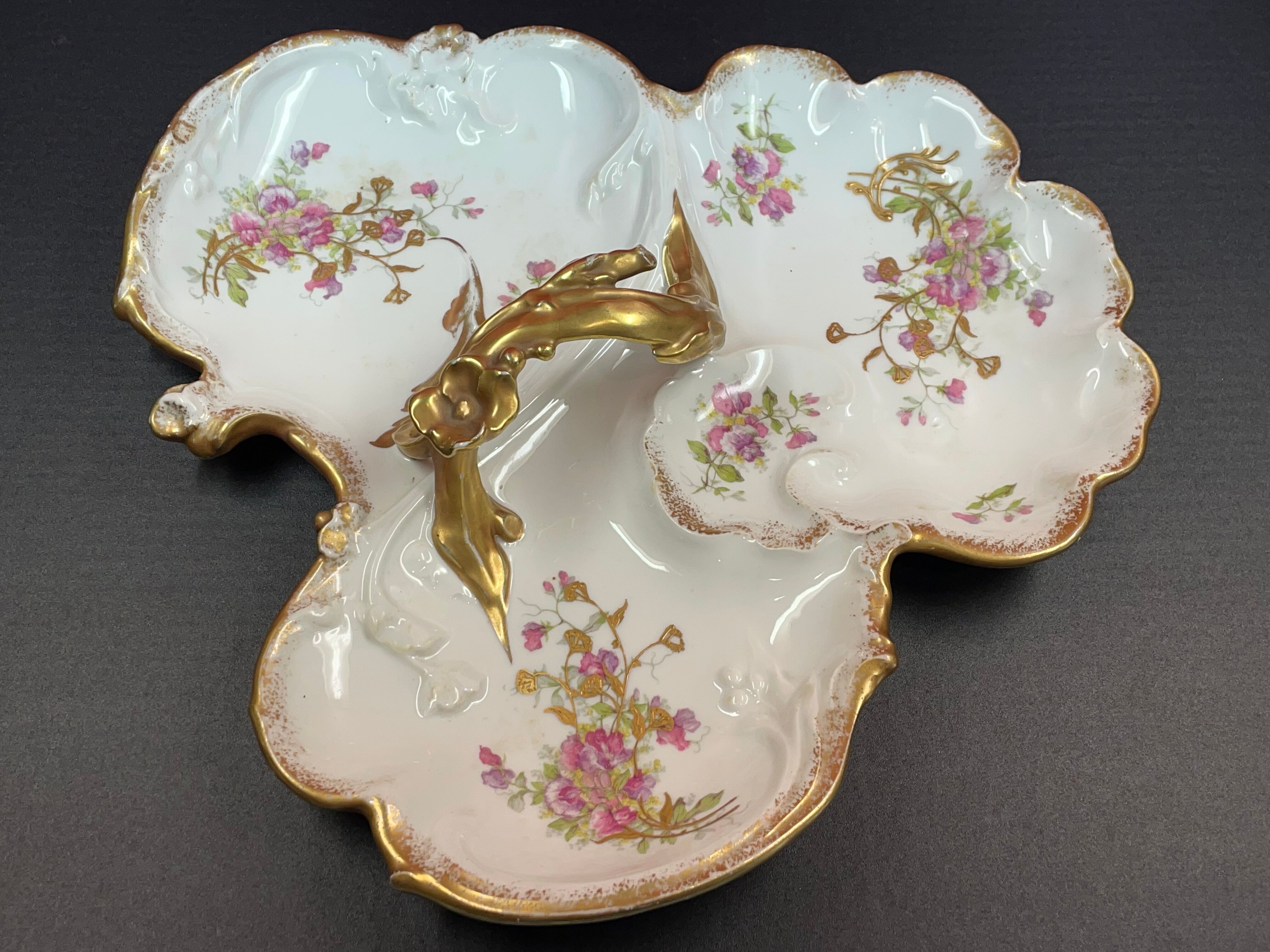 Servant appetizer sweets Limoges Gold and Flowers