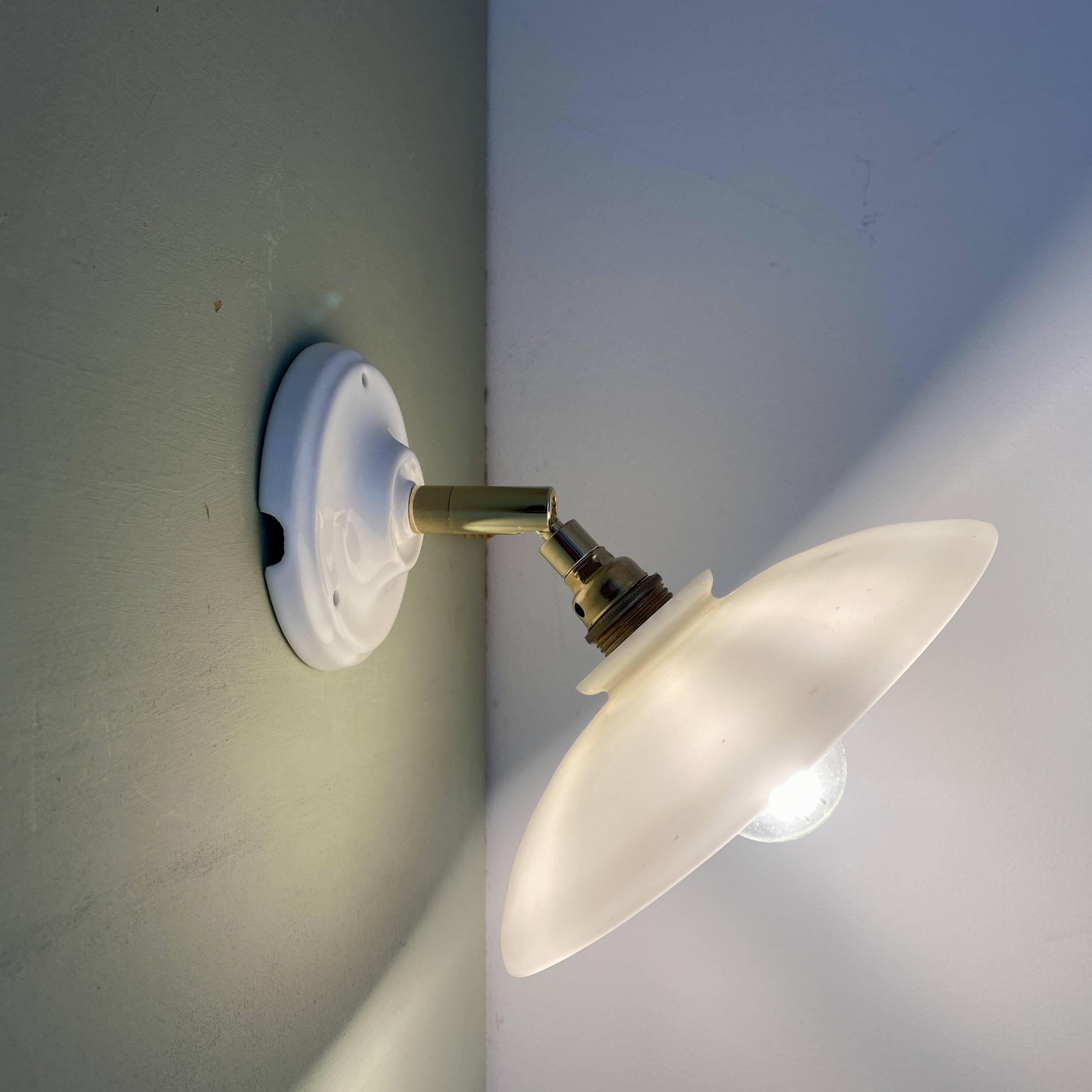 Vintage white opaline lampshade wall lamp