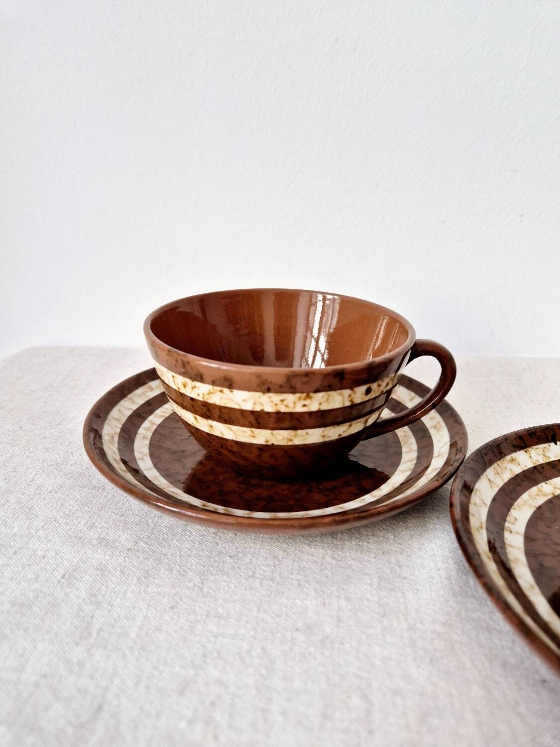 Set of 2 cups + 2 stoneware plates "Mary" - Digoin Sarreguemines Vintage