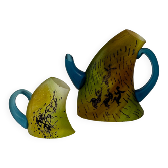 Kjell Engman for Kosta Boda Sweden Tea pot and mug Art glass , 1980's