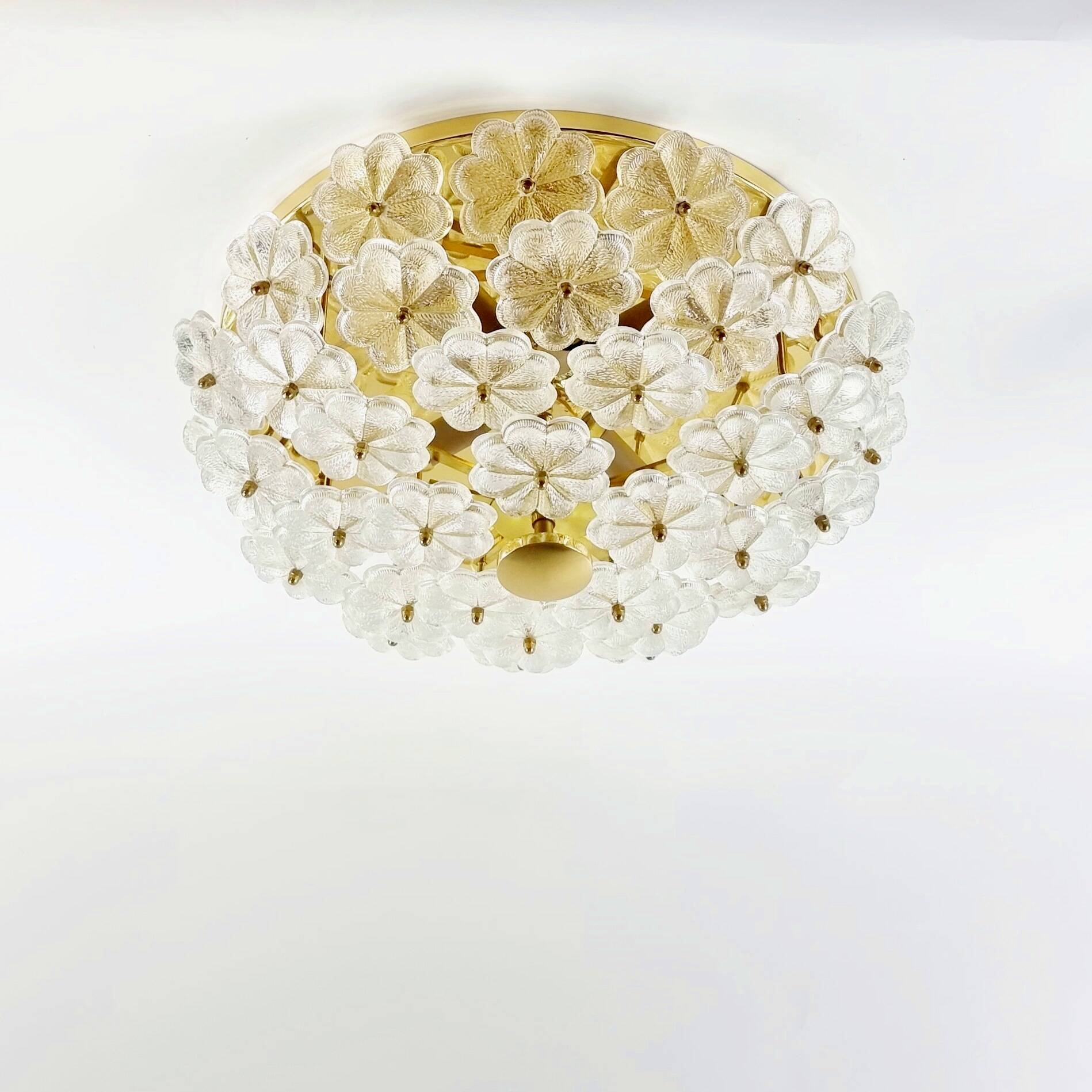 Very Large Mid Century Floral Murano Glass Flush Mount/Ceiling Light By Ernst Palme, Germany, 1970s