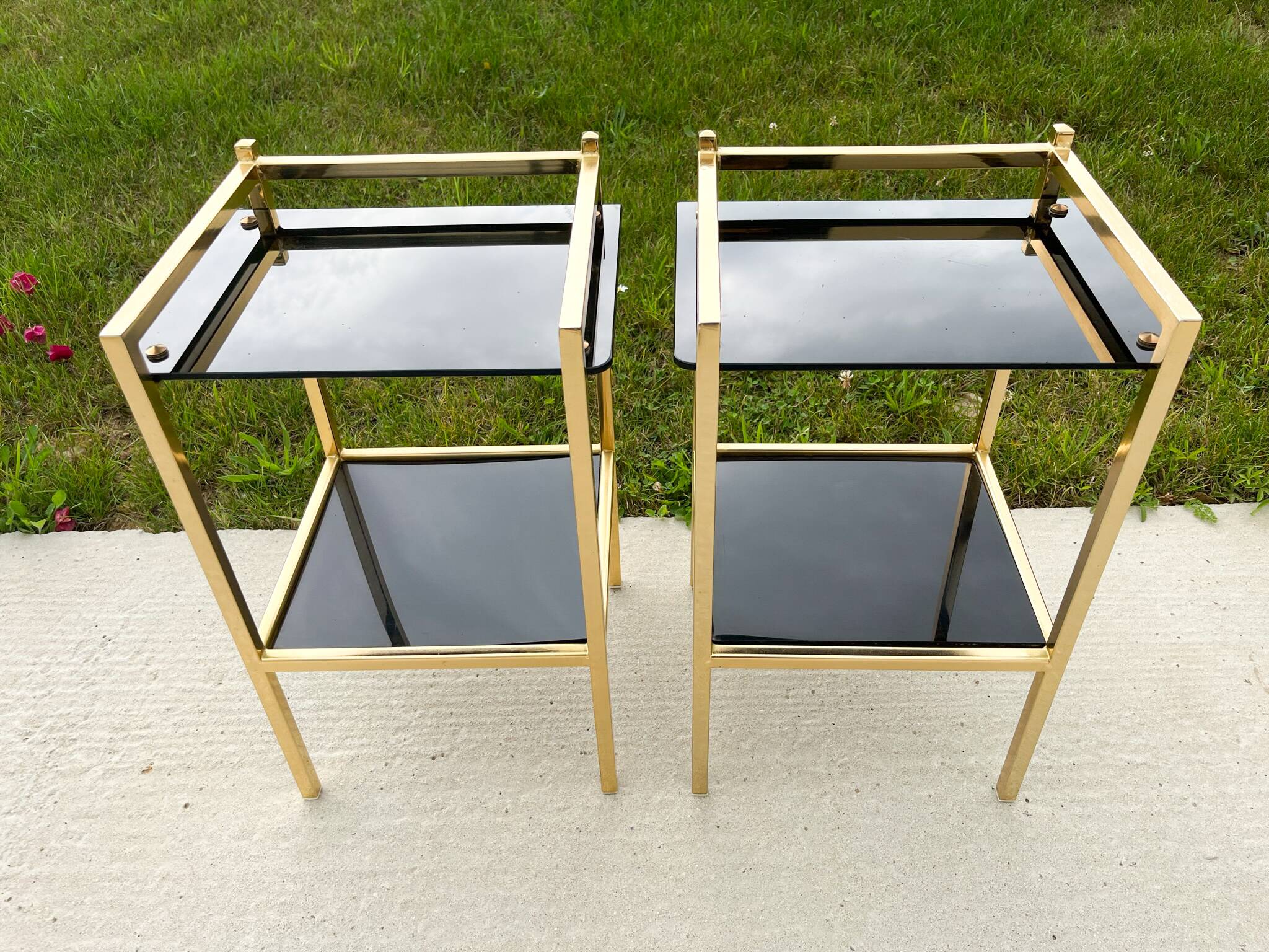 Pair of bedside tables or side tables, Hollywood Regency style,
